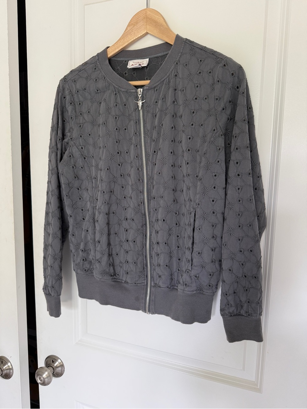 Ariat grey Floral Eyelet Bomber Jacket with Bull Head Zipper PLEASE read